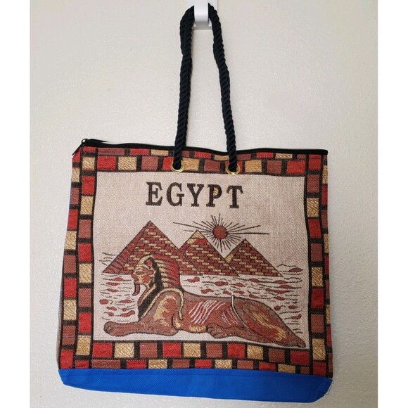 Egyptian King Tut tote Bag 14”x16" Egypt Pyramids Sphinx Tote Bag - Picture 1 of 14